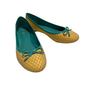 Saks Fifth Avenue Basket Weave Ballet Flats Yellow Teal 8.5m